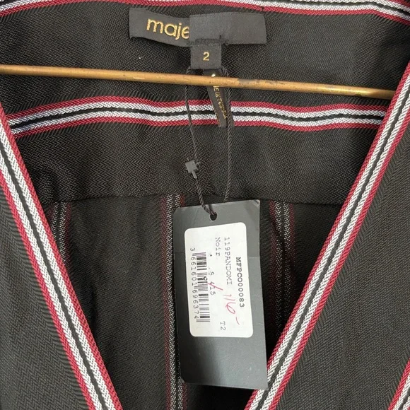 Maje Striped Black Red Pandomi V-Neck Wrap Woven Jumpsuit Surplice Pocket Medium - Picture 6 of 9